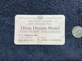 DIXIE DREAM MOTEL Card Vintage AAA DILLON SC HWY 301 - $19.78
