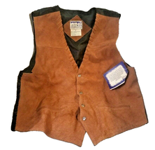 New Vintage Large Jazz Brown Suede Leather Satin V Neck 2 Pocket Vest We... - $19.39