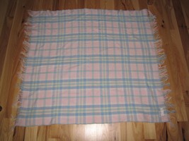 Neiman Marcus Baby Blanket Pastel Plaid Stripe Fringe Wool Acrylic - £39.14 GBP