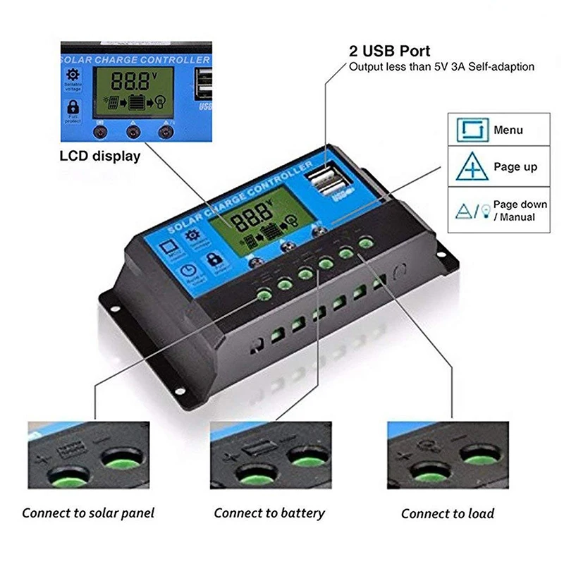 House Home 10A 20A 30A 40A 50A 60A Solar Charge Controller PWM 12V 24V Controlle - £19.98 GBP