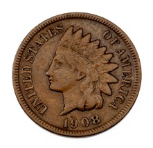 1908-S 1C Indianer Cent IN Sehr Gut VG Zustand, Braune Farbe - £99.41 GBP