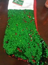 Christmas House Green and Red Sequin Flip 18&quot; Christmas Stocking-NEW-SHI... - $13.81