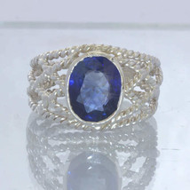 Blue Sapphire Lab Created Gem 925 Ring Size 10.25 Geometric Filigree Design 86 - £85.33 GBP