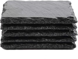 Slate Stone Drink Coasters - Set Of 5 Square Black Natural Edge Stone, 4&quot; X 4&quot; - $32.95