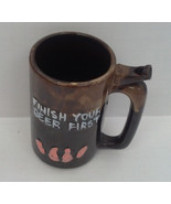 vintage brown pink feet finish your beer first mug coffee cup travel sou... - $19.75