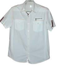 Xios Men&#39;s White Orange Trim Logo Button Down Cotton Size Shirt 2XL - £11.71 GBP