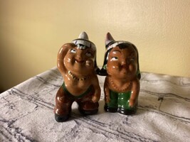 Vtg Victoria Ceramics Hand Painted Indian S&amp;P Shakers Native American He... - $17.95