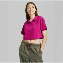 NWT Wild Fable Women&#39;s Short Sleeve Polo Shirt Cropped Top, Pink - £7.80 GBP