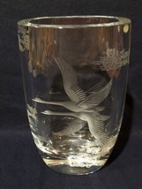 Kjellander Crystal Swedish Art Glass Vase Engraved Etched Flying Geese Birds - £58.38 GBP