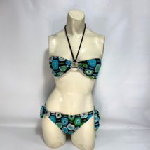 Malibu Dream Girl Womens Bikini Large Blue Green Black Geometric Halter ... - $15.84