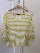 Gap Yellow Womens Striped M Top Scoop Neck Button Detail Collar - £7.00 GBP