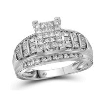 10kt White Gold Princess Diamond Cluster Bridal Wedding Engagement Ring Size 6.5 - £683.15 GBP