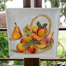 Handpainted Italian Pottery Wall Decor Fruit Pear Peach Farmhouse Plate Rustic  - £27.05 GBP