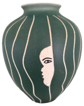 Waylande Gregory Style Ceramic Half Face.  Vintage Art Deco Pottery 6&quot; Vase - $39.46