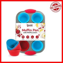Non-Stick 6-Cup Muffin Pan with Silicone Handles &amp; Reusable Liners - Eco... - $55.28