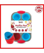 Non-Stick 6-Cup Muffin Pan with Silicone Handles &amp; Reusable Liners - Eco... - $1,021.83 MXN