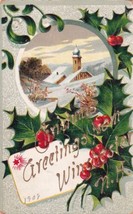 Winchester NH Christmas Holiday Snowy Scene In Window Holly Postcard D57 - £4.78 GBP