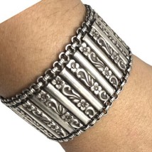 Vintage Rajasthan Indian Sterling Silver Floral Bracelet - 72.5grams 8”L... - £275.20 GBP