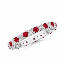 ANGARA Shared Prong Ruby and Diamond Eternity Band in 14K Solid Gold - £1,071.05 GBP