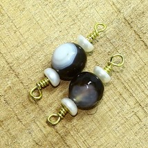 Natural Line Agate Mother Pearl Gold Plated Vermeil Pair Loose Gemstone Size 8mm - £2.34 GBP