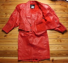 Vtg 90s Michael Hoban XS Red Leather Suede Pleat Dress Jacket Set North ... - £320.91 GBP