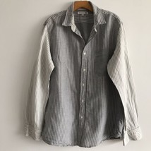 JW Anderson UNIQLO Linen Shirt Men L Gray Striped Color Block Patchwork ... - £20.94 GBP