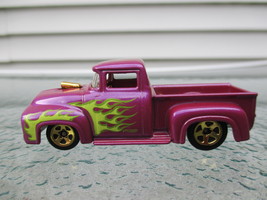Hot Wheels, 56 Ford F-100 Pickup, Purple with Flames, VGC issued 2013 - $5.00