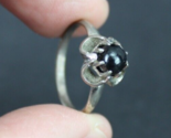 antique STERLING SILVER &amp; BLACK ONYX ladies ring band .925 size 8 - $36.99