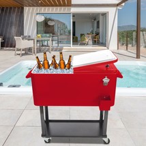 80 Quart Rolling Ice Chest On Wheels Patio Party Bar Drink Cooler Cart /... - $188.99