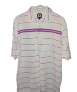 FootJoy Mens XXL Golf Polo WHITE PURPLE striped Embroidered Sleeve Stone... - $35.49 CAD