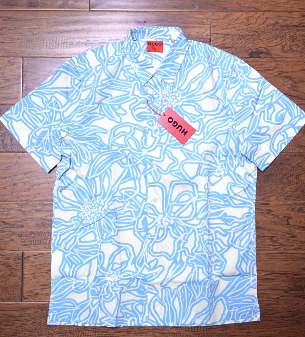 HUGO BOSS Hommes Ebor Manche Courte Droit Ajusté Imprimé Floral Coton Casual XL Item image 2