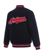 MLB  Cleveland Indians JH Design Wool Reversible Jacket Navy Embroidered... - £142.63 GBP