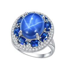10X12mm Lab Star Sapphire 3X5mm Sapphire Rings 925 Sterling Silver - £113.74 GBP