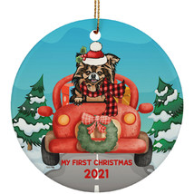 Funny Brown Chihuahua Dog Ride Car My First Xmas 2021 Pet Lover Circle Ornament - £15.78 GBP