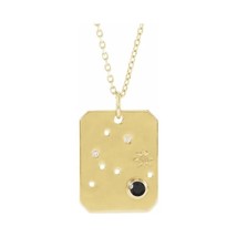 14k Yellow Gold Aquarius Zodiac Constellation Black Spinel and Diamond Necklace - £592.42 GBP