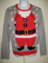 Ugly Christmas Santa Body Sweater Ladies XL &#39; B 3D Big Button Buckle Fur NWOT - £11.34 GBP