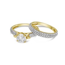 14kt Yellow Gold Bridal Wedding Ring Band Set CZ Size 7 - £255.46 GBP
