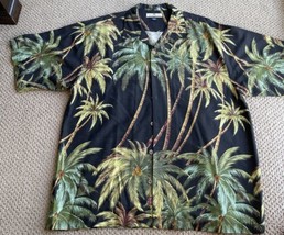 TOMMY BAHAMA Size XL Black/Green Large Leaves Mens Hawaiian Camp Shirt 100% Silk - £37.32 GBP