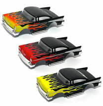 3pc 2023 AFX &#39;tras 1957 Lowered &#39;57 Chevy Bel Air Black/FLAME HO Slot Ca... - $54.99