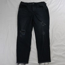 Old Navy 10 High Rise OG Straight Black Indigo Raw Hem Stretch Denim Jeans - £11.55 GBP