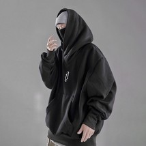 QWEEK Hooded Sweatshirts Harajuku Pullover Hiphop Black Hoodie Oversize BF Style - £62.22 GBP