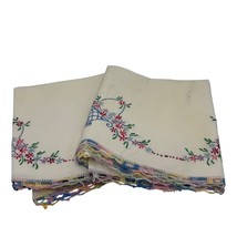 Vintage Embroidered Floral Linen Pillowcases With Crochet Trim - £20.08 GBP