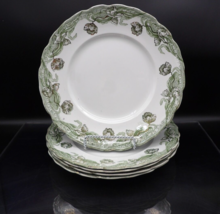 Set of 5 Geneva Green Gold New Wharf Pottery Semi Porcelain Dinner Plate... - $222.75