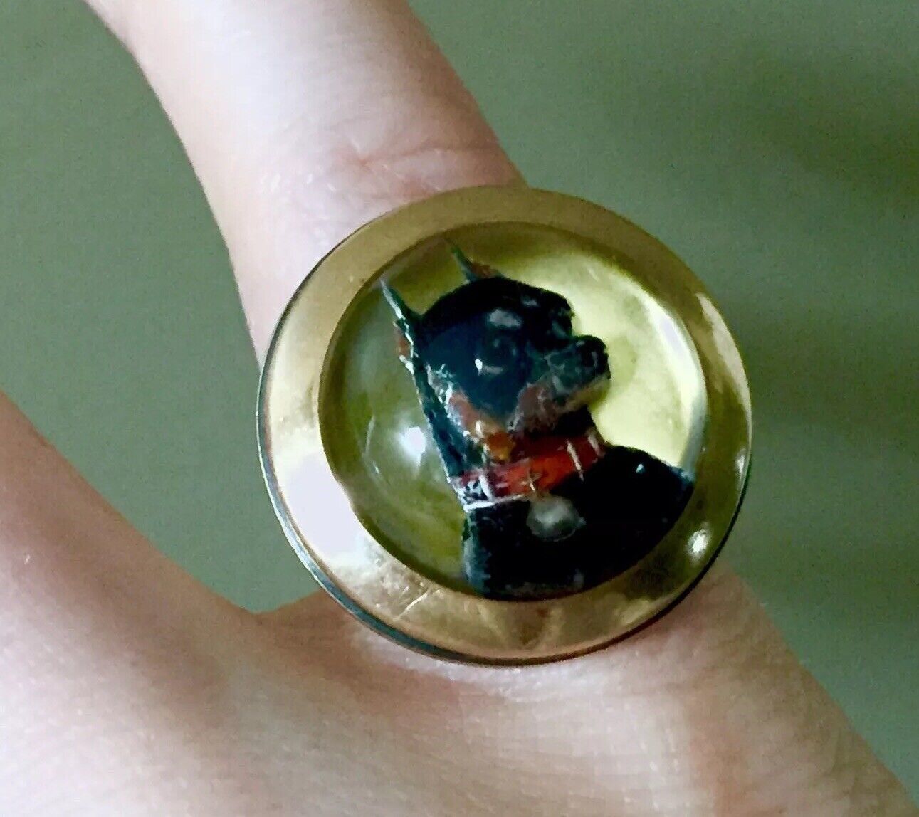Primary image for BIG Victorian Reverse Intaglio Essex Crystal Chihuahua like Dog 14-15k gold Ring