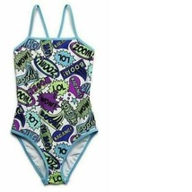 Girls Swimsuit Joe Boxer 1 Pc Blue Comic Book Swim Bathing Suit &amp; Skirt-... - $14.85
