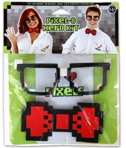 Red Pixel Costume Glasses and Bowtie Computer Video Game GEEK Nerd Kit C... - £8.37 GBP
