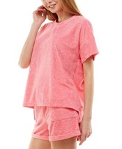 Roudelain Womens Soft Terry Cloth T-Shirt &amp; Shorts Set, Large, Heather Pink - £19.49 GBP