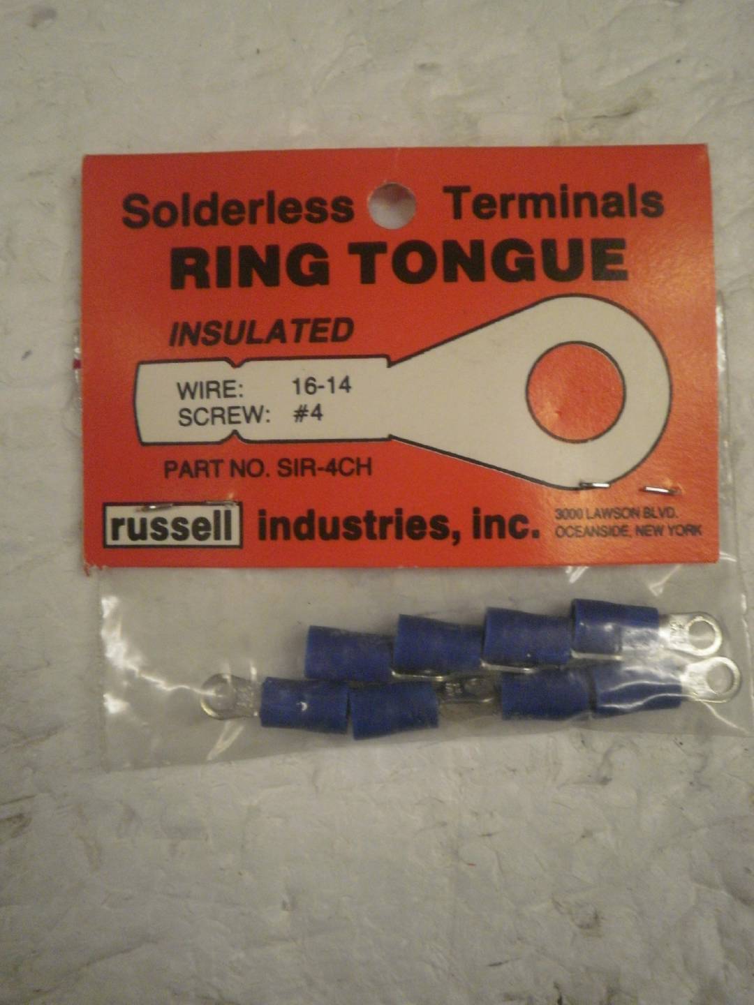 SOLDERLESS TERMINALS- RING TONGUE INSULATED- WIRE: 16-14- SCREW:#4- NEW-... - $3.70
