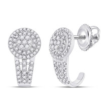 10kt White Gold Womens Round Diamond Cluster J Hoop Earrings 1/2 Cttw - £508.60 GBP