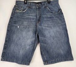 Rocawear Jean Shorts Mens W38 Blue Denim Embroidered Baggy Hip Hop Streetwear - £36.58 GBP
